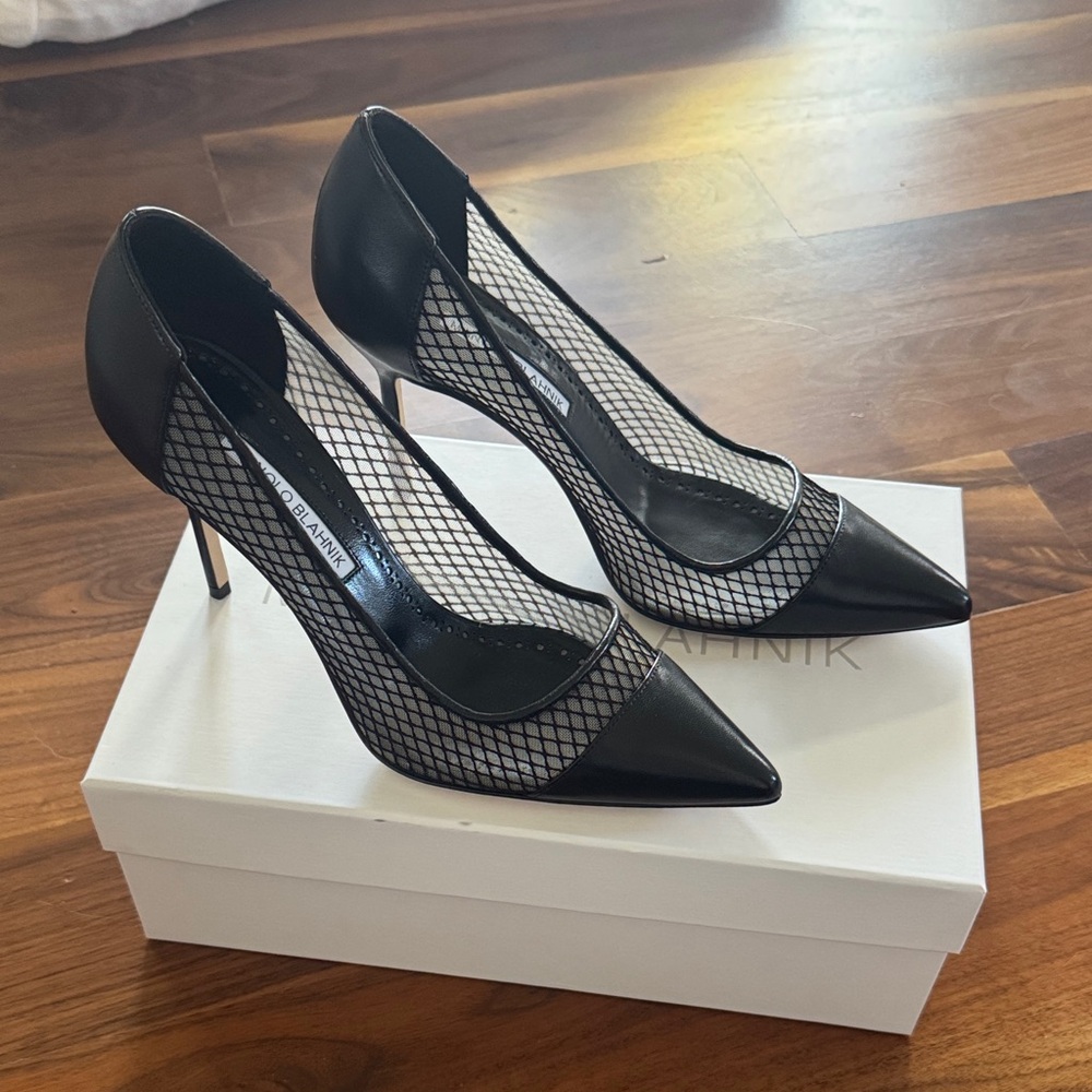 Manolo Blahnik Black Capcourme Mesh Heels